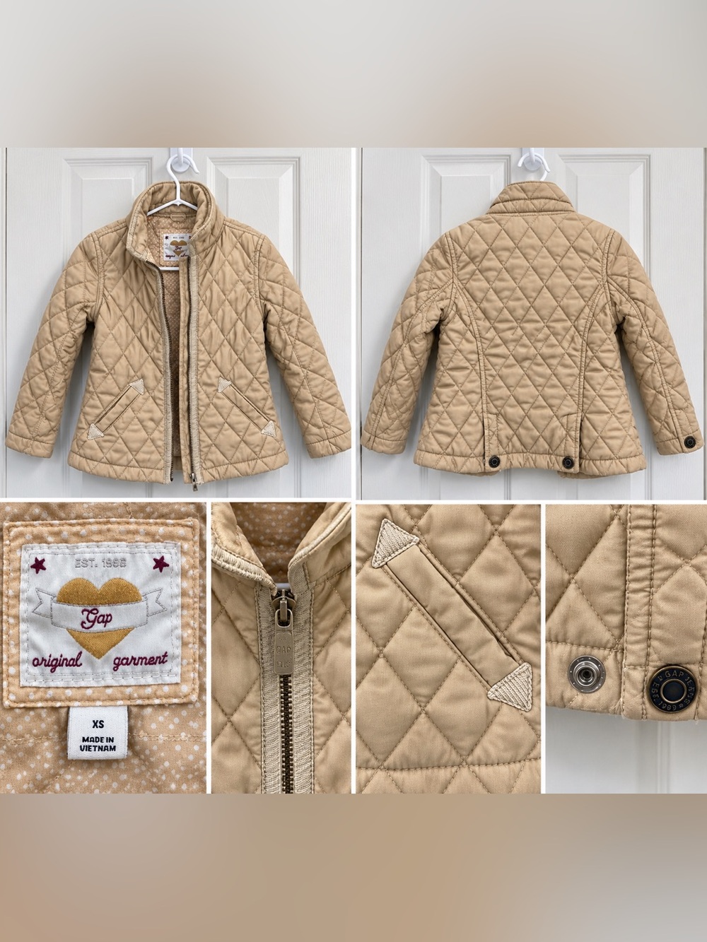 Gap Girls XS Beige Quilted Jacket Diamond Stitch Lightweight Coat